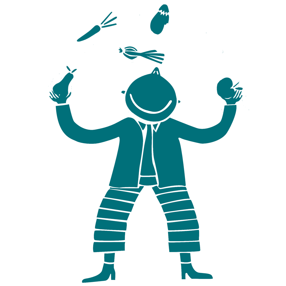Gabriel jongle avec des légumes frais, bio, de saison et de notre région